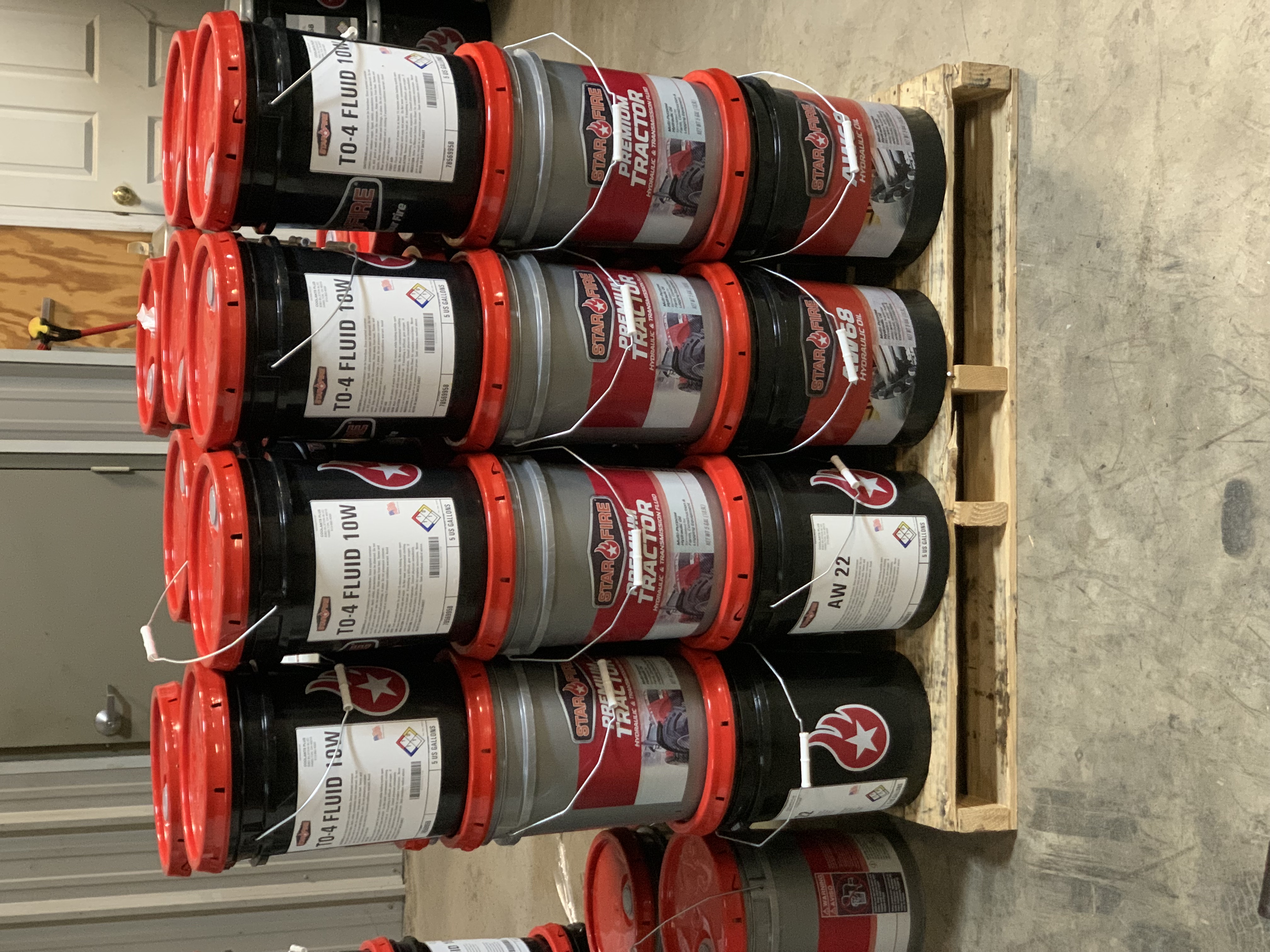 In-stock pallet inventory of hydraulic and tractor fluid products